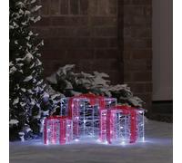 sephironlbb Caja de regalo acrílica con 60 LED blanco frío, 20 x 20 x 20 cm, juego de 3 adornos para árbol de Navidad, para interior y exterior, decoración festiva para salón, Adviento y Nochebuena