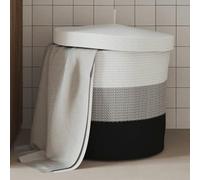 sephironlbb Cesta de almacenamiento con tapa de cuerda de algodón, color blanco y beis, diámetro de 40 x 35 cm, plegable con asa, versátil para lavandería, juguetes, ordenado, transpirable y duradero