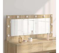 sephironlbb Espejo de tocador en ángulo recto, roble Sonoma, 100 x 45 x 18 cm, con iluminación LED, espejo cosmético para baño, dormitorio, salón, con alimentación USB y fácil de montar
