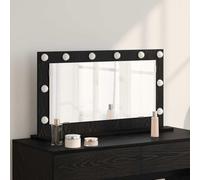 sephironlbb Espejo de tocador negro con aspecto de roble 80 x 45 x 18 cm LED iluminado con corriente USB, montaje en pared y de pie, espejo cosmético sin marco para baño, dormitorio, pasillo, salón