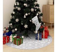 sephironlbb Manta para árbol de Navidad de lujo, 90 cm, tela blanca con patrón de nieve y calcetín, manta redonda de abeto para protección del suelo y decoración para salón, interior, fiesta de