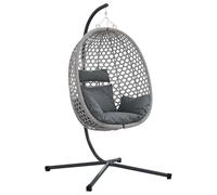 sephironlbb Silla de huevo colgante gris antracita con cojín y reposacabezas 104 x 100 x 191 cm de polirratán resistente a la intemperie, plegable para jardín, balcón, terraza, salón, relax