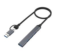 Seprendi 1 unidad 2 en 1 (USB-C+USB-A) 4 puertos Hub de transmisión rápida Slim Mini USB 3.0 Hub USB Splitter