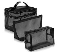 Seprendi 3 bolsas de de almacenamiento de color negro con cremallera grande para maquillaje, bolsa de aseo para mujer, bolsa de viaje de para cosméticos, Black