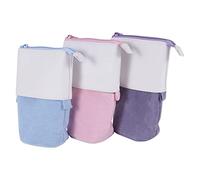 Seprendi Estuche telescópico de 3 piezas para lápices de pie de papelería, soporte para lápices de lona de doble uso, bolsas de lápices con cremallera A, Rosa, azul y