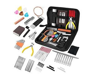 Seprendi Kit de herramientas de guitarra de 79 piezas, accesorios de guitarra, kit de reparación de guitarra con cuerda de guitarra, púa, puente, calibres