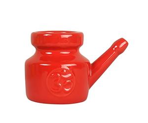 Seprendi Olla de cerámica de 350 ml para limpieza de nariz, duradera, a prueba de fugas, para enjuague nasal, lavado de nariz, hombres y mujeres, rojo