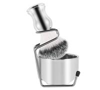 Seprendi Set de afeitado con jabonera + brocha de afeitar + soporte de soporte, acero inoxidable + cepillo de nailon Kit de cepillo de afeitar de pelo puro