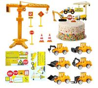 SEPSCO Decoración Tarta Construcción Sitio 39Pcs, Excavadora Cumpleaños Pastel Topper Obra Fiesta Adornos Vehículo Ingeniería Señales Tráfico Tartas Magdalenas Cake Decoracion para Infantiles Niño