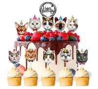 SEPSCO Decoración Tarta Fiesta Gatos 11Pcs, Chat Cumpleaños-Pastel Topper Gatitos Tartas Cupcake Cake Feliz Cumple Decoracion Adornos No Comestibles para Magdalenas para Amantes de los Gato Niño