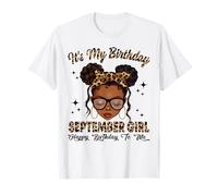 Septiembre Black Girl Messy Bun Afro Girl It's My Birthday Camiseta