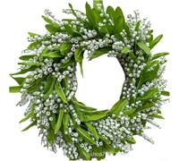 Septoolshop Corona de puerta de primavera de Lily Of The Valley, coronas de Pascua artificiales de 17.7 pulgadas con bayas para puerta delantera, corona de flores para el hogar, decoración de boda