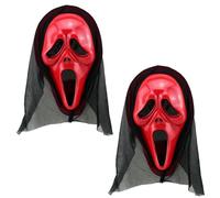 SEPWGUMD 2 Piezas Rojo Mascara de Scream - Disfraz Halloween de Terror, Mascara Realista para Cosplay Fiesta, Mascarada, Casa Embrujada, Carnaval, Máscara de plástico con capucha de fantasma gritando