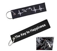 SEPWGUMD Llavero moto tela bordado 2 piezas, llaveros motocicleta con frase y ECG, 12.5 cm y 13 cm, accesorios motociclistas regalo hombre mujer