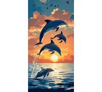 Sepwougg Diamond Painting Adultos El delfín amanece, 5D Diamond Painting Niños Kit Completo, Dibujos Con Diamantes Arte Punto de Cruz 80x110cm, DIY Art Kits Adulto Principiante, Decoración Hogar H238
