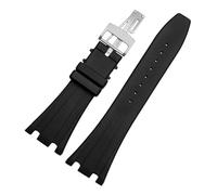 SEQLTWFC Compatible con AP ABI Royal Oak offshore 15400 | 26470 | 15703 reloj de silicona resistente al agua con cadena de reloj for hombre de 28 mm(Black Silver)