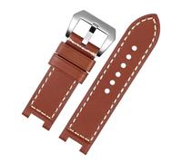 SEQLTWFC Compatible con Casio G-SHOCK GST-B100/W300/400 S110/S120/W130L Correa de reloj de cuero Cóncava Deportiva Correa de línea manual con muescas for hombre 26 mm(Red brown-silver)