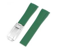 SEQLTWFC Correa de caucho TPU compatible con Rolex Submariner Black Green Water Ghost 126613 12610 Pulsera de silicona for reloj de buceo con extremo curvo de 21 mm(B Green silver clasp)