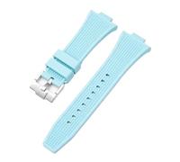 SEQLTWFC Correa de extremo convexo de 12 mm * 26 mm compatible con Tissot PRX Series T137.407 / T137.410 Super Player Pulsera de silicona de caucho for hombres de 40 mm(Light blue Silver)