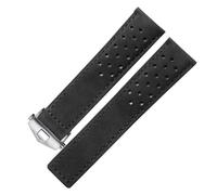 SEQLTWFC Correa de reloj de cuero genuino compatible con correa de reloj de hombre TAG Heuer con hebilla plegable 20 mm 22 mm 24 mm Gris Negro Marrón Cuero de vaca(Black silver,22mm)