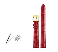 SEQLTWFC Correa de reloj de cuero genuino compatible con correas de reloj Casio LTP-V007L/1208/LTH-1060/4048 con pulsera femenina estilo Ins Correa roja de 14 mm(Red gold clasp)