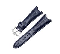 SEQLTWFC Correa de reloj de cuero genuino compatible con relojes Patek Philippe 5711 y 5712G Nautilus for hombre y mujer, con abertura cóncava y convexa, de 25 a 13 mm.(Blue-silver)