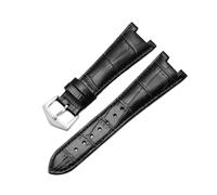 SEQLTWFC Correa de reloj de cuero genuino compatible con relojes Patek Philippe 5711 y 5712G Nautilus for hombre y mujer, con abertura cóncava y convexa, de 25 a 13 mm.(Black-silver)