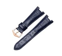 SEQLTWFC Correa de reloj de cuero genuino compatible con relojes Patek Philippe 5711 y 5712G Nautilus for hombre y mujer, con abertura cóncava y convexa, de 25 a 13 mm.(Blue-rosegold)