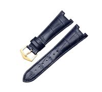 SEQLTWFC Correa de reloj de cuero genuino compatible con relojes Patek Philippe 5711 y 5712G Nautilus for hombre y mujer, con abertura cóncava y convexa, de 25 a 13 mm.(Blue-gold)