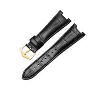 SEQLTWFC Correa de reloj de cuero genuino compatible con relojes Patek Philippe 5711 y 5712G Nautilus for hombre y mujer, con abertura cóncava y convexa, de 25 a 13 mm.(Black-gold)