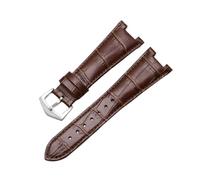 SEQLTWFC Correa de reloj de cuero genuino compatible con relojes Patek Philippe 5711 y 5712G Nautilus for hombre y mujer, con abertura cóncava y convexa, de 25 a 13 mm.(Brown-silver)