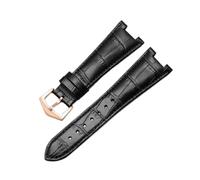 SEQLTWFC Correa de reloj de cuero genuino compatible con relojes Patek Philippe 5711 y 5712G Nautilus for hombre y mujer, con abertura cóncava y convexa, de 25 a 13 mm.(Black-rosegold)