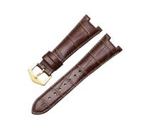 SEQLTWFC Correa de reloj de cuero genuino compatible con relojes Patek Philippe 5711 y 5712G Nautilus for hombre y mujer, con abertura cóncava y convexa, de 25 a 13 mm.(Brown-gold)