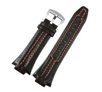 SEQLTWFC Cuero genuino compatible con la serie Seiko Sportura SNL017 7L22 SNA595P2 Correa de reloj 27 * 15 mm Correa de costura negra y naranja Pulsera convexa(Black silver clasp)