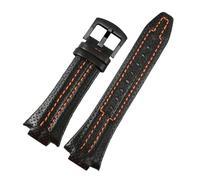 SEQLTWFC Cuero genuino compatible con la serie Seiko Sportura SNL017 7L22 SNA595P2 Correa de reloj 27 * 15 mm Correa de costura negra y naranja Pulsera convexa(Black black clasp)