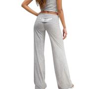 Sequin Angel Wings Fold Over Yoga Pants for Women,Low Rise Straight Leg Sweatpants,Stretchy Lounge Sweater Pants Suit (FR/ES, Letras, S, Regular, Regular, Gray Pants)