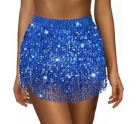 Sequin Skirt for Women Ladies Sparkly Tassel Belly Dance Skirt Glitter Shiny Mini Skirts Womens Wrapped Short Skirts for Performance & Festival Dance