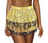 Sequin Skirt for Women Ladies Sparkly Tassel Belly Dance Skirt Glitter Shiny Mini Skirts Womens Wrapped Short Skirts for Performance & Festival Dance
