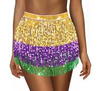 Sequin Skirt for Women Ladies Sparkly Tassel Belly Dance Skirt Glitter Shiny Mini Skirts Womens Wrapped Short Skirts for Performance & Festival Dance