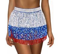 Sequin Skirt for Women Ladies Sparkly Tassel Belly Dance Skirt Glitter Shiny Mini Skirts Womens Wrapped Short Skirts for Performance & Festival Dance