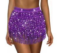 Sequin Skirt for Women Ladies Sparkly Tassel Belly Dance Skirt Glitter Shiny Mini Skirts Womens Wrapped Short Skirts for Performance & Festival Dance