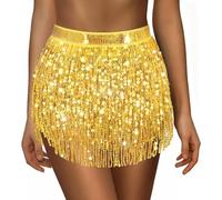 Sequin Skirt for Women Ladies Sparkly Tassel Belly Dance Skirt Glitter Shiny Mini Skirts Womens Wrapped Short Skirts for Performance & Festival Dance