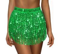Sequin Skirt for Women Ladies Sparkly Tassel Belly Dance Skirt Glitter Shiny Mini Skirts Womens Wrapped Short Skirts for Performance & Festival Dance