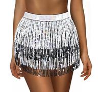 Sequin Skirt for Women Ladies Sparkly Tassel Belly Dance Skirt Glitter Shiny Mini Skirts Womens Wrapped Short Skirts for Performance & Festival Dance