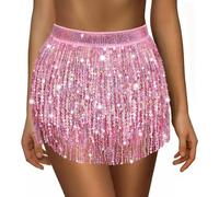 Sequin Skirt for Women Ladies Sparkly Tassel Belly Dance Skirt Glitter Shiny Mini Skirts Womens Wrapped Short Skirts for Performance & Festival Dance