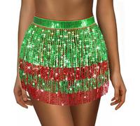 Sequin Skirt for Women Ladies Sparkly Tassel Belly Dance Skirt Glitter Shiny Mini Skirts Womens Wrapped Short Skirts for Performance & Festival Dance
