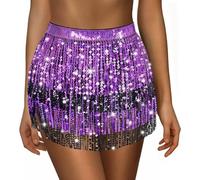 Sequin Skirt for Women Ladies Sparkly Tassel Belly Dance Skirt Glitter Shiny Mini Skirts Womens Wrapped Short Skirts for Performance & Festival Dance
