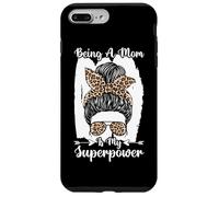 Ser una mamá es mi Superpoder desordenado moño Leopardo Día de la Madre Carcasa para iPhone 7 Plus/8 Plus