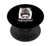 Ser una mamá es mi Superpoder desordenado moño Leopardo Día de la Madre PopSockets PopGrip Adhesivo