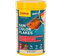 Sera San Nature Colorfutter 250 ml (60g) | para Peces Ornamentales devoradores Superficiales | sin colorantes Artificiales y conservantes | con 10% Krill y Algas Haematococcus | para el Desarrollo